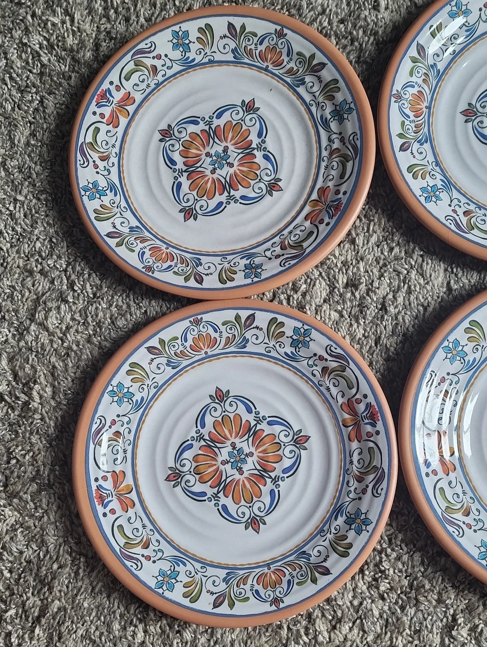 Pier 1 Hand-Painted Melamine Plate Set - White, Blue, Green & Orange